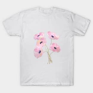 pink anemone  flowers watercolor and ink T-Shirt